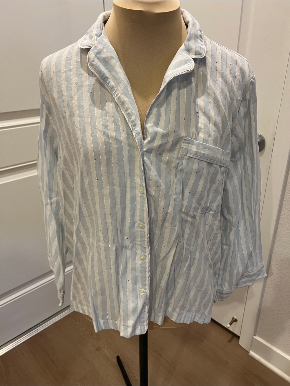Victoria's Secret Pale Blue and White Striped Button-Down Shirt